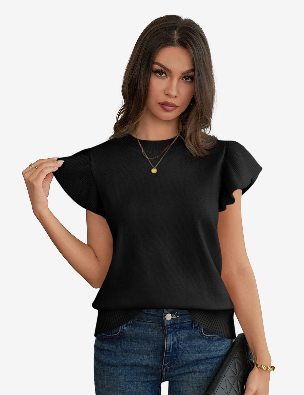 Cicy Bell Women's Ruffle Sleeve Cropped Sweater1