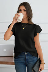 Womens  Black Ruffle Sleeve Cropped Sweaters | CicyBell