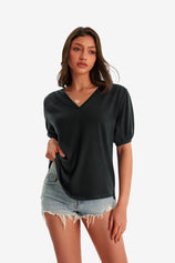 Womens Black Summer Puff Short Sleeve T Shirts | CicyBell