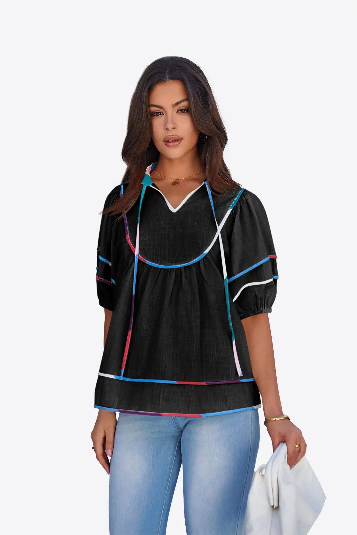 Womens  Black Summer Babydoll Tops | CicyBell