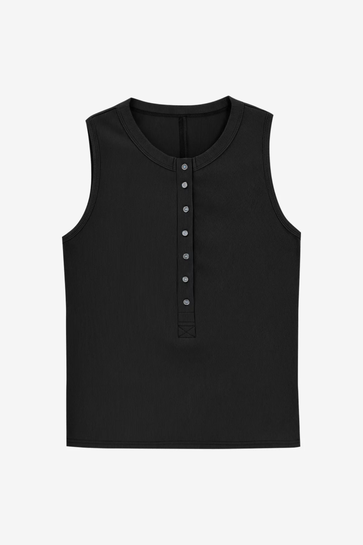 Womens  Black Henley Tank Tops | CicyBell