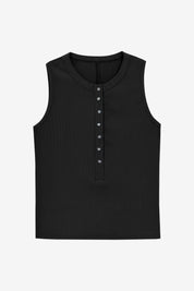 Womens  Black Henley Tank Tops | CicyBell
