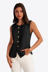 Womens Black Summer Sleeveless Blazer Vests | CicyBell