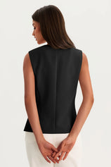 Womens Black Summer Sleeveless Blazer Vests | CicyBell