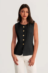 Womens Black Summer Sleeveless Blazer Vests | CicyBell
