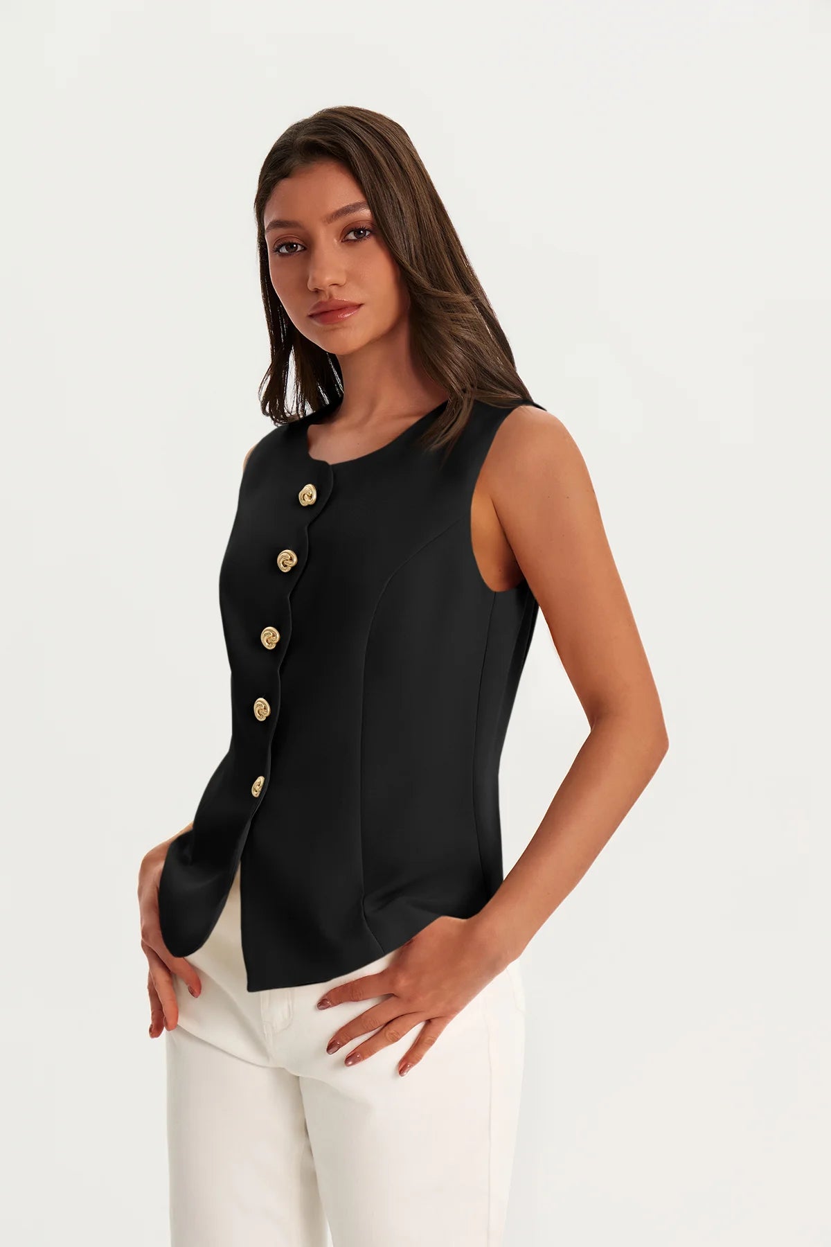 Womens Black Summer Sleeveless Blazer Vests | CicyBell