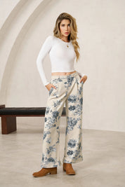 Women's Black&White Floral Baggy Wide Leg Jeans | CicyBell