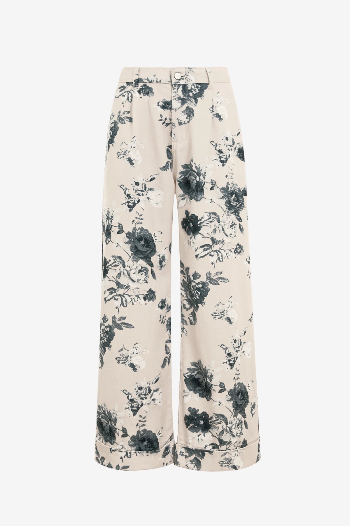 Women's Black&White Floral Baggy Wide Leg Jeans | CicyBell