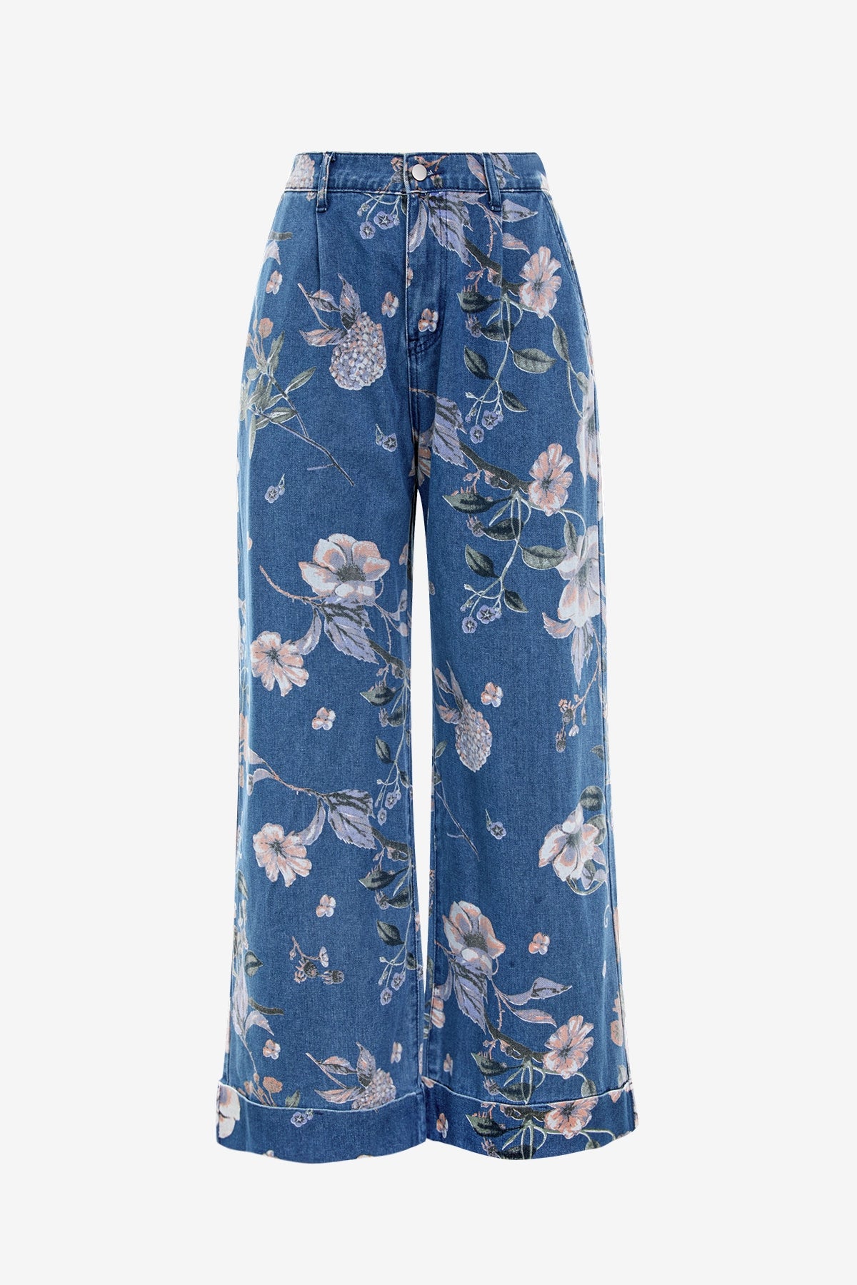 Women's Blue Floral Baggy Wide Leg Jeans | CicyBell
