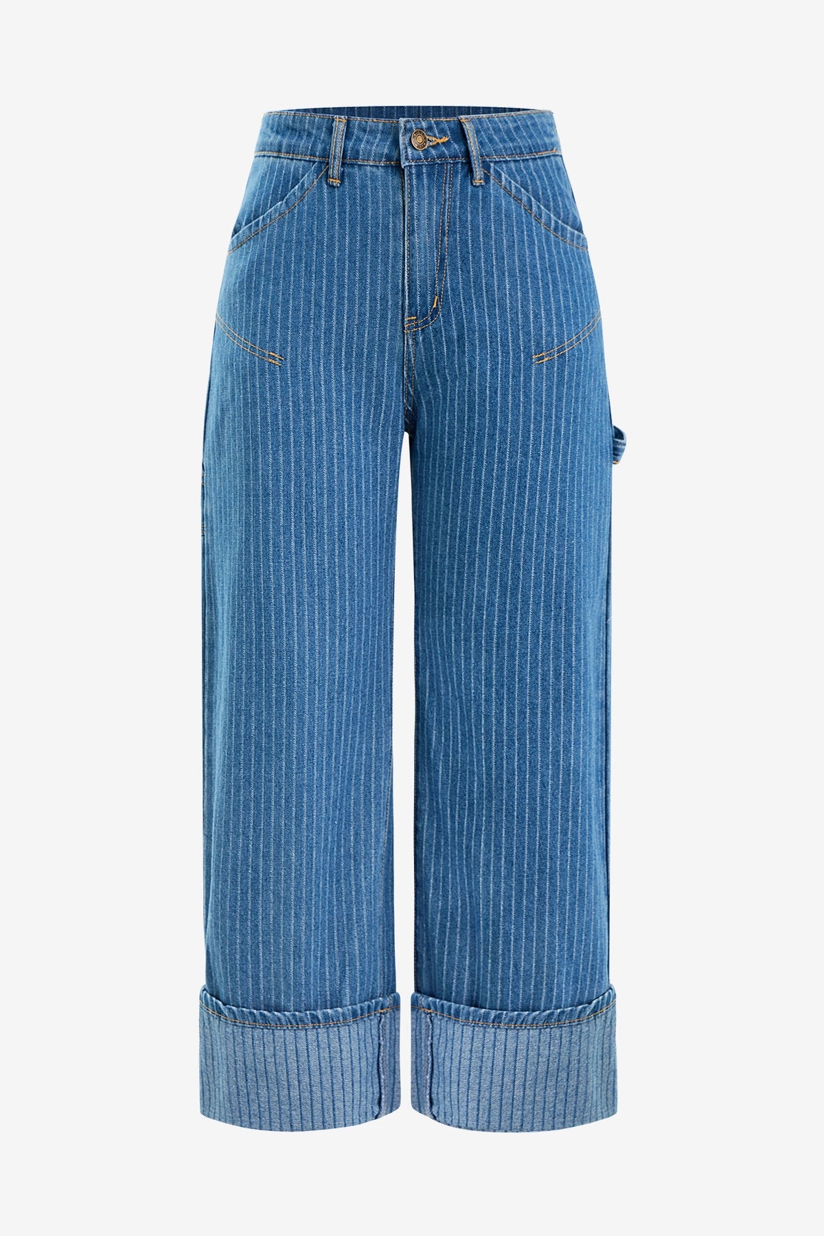 Womens Blue Striped Wide Leg Jeans  | CicyBell