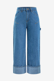 Womens Blue Striped Wide Leg Jeans  | CicyBell