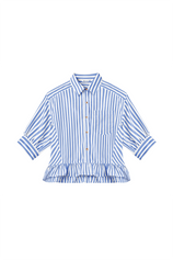 Cicy Bell Womens Blue Ruffle Striped Shirts