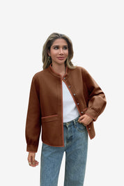 Womens Brown Button Down Bomber Jackets | CicyBell