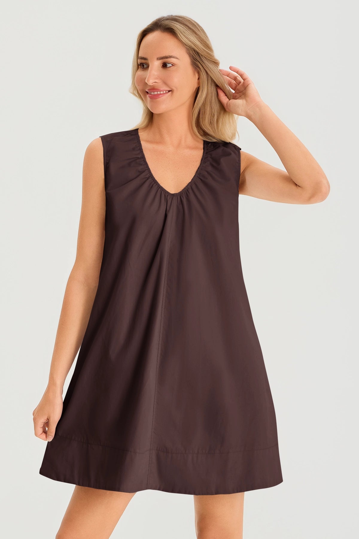 Womens Brown Babydoll Tank Mini Dress