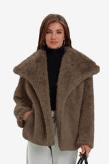Womens Brown Casual Oversized Lapel Jackets | CicyBell