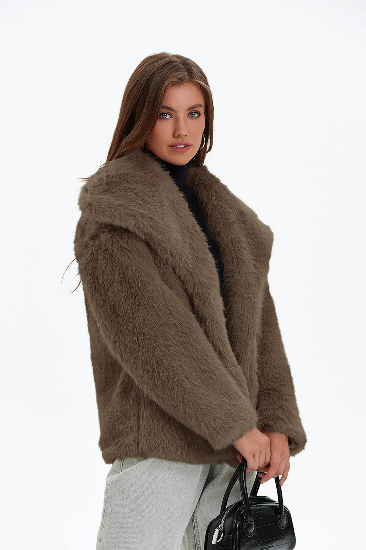 Womens Brown Casual Oversized Lapel Jackets | CicyBell