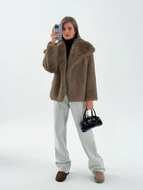 Womens Brown Casual Oversized Lapel Jackets | CicyBell