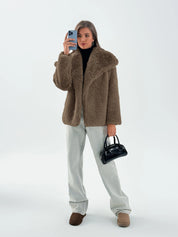 Womens Brown Casual Oversized Lapel Jackets | CicyBell