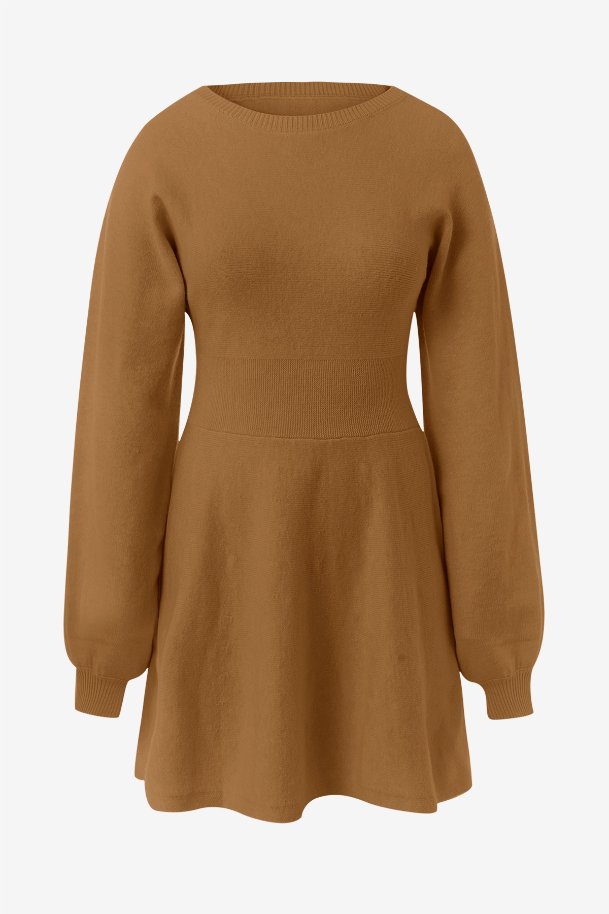 Womens Brown Puff Long Sleeve Sweater Dresses | CicyBell