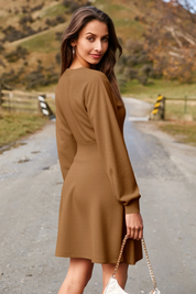 Womens Brown Puff Long Sleeve Sweater Dresses | CicyBell