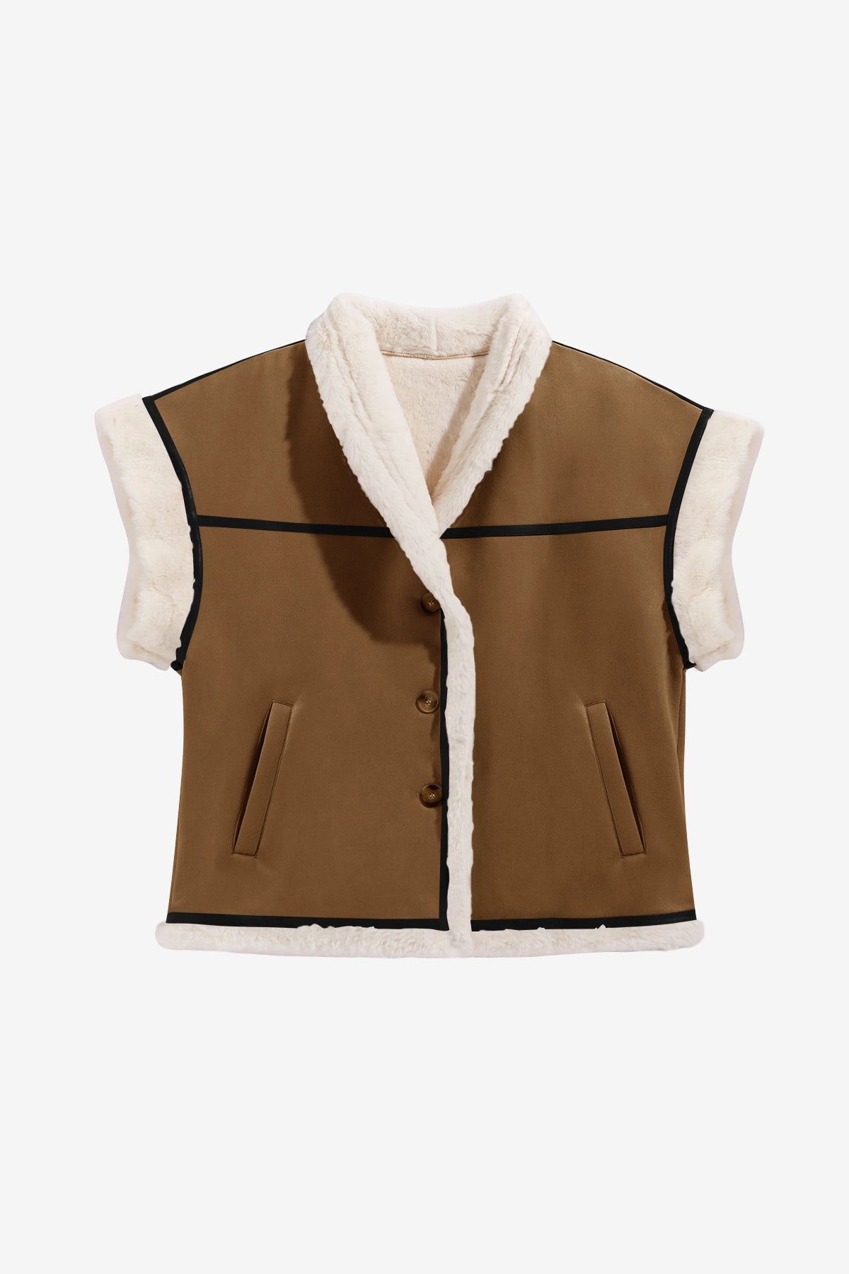 Womens Brown Suede Sherpa Vest  | CicyBell