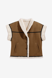 Womens Brown Suede Sherpa Vest  | CicyBell