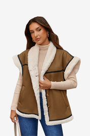 Womens Brown Suede Sherpa Vest  | CicyBell