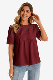 Womens Burgundy Flowy Lace Blouses | CicyBell