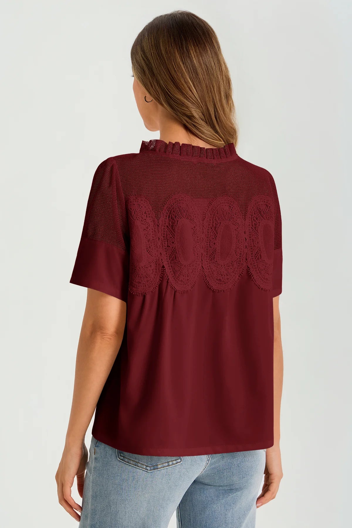 Womens Burgundy Flowy Lace Blouses | CicyBell