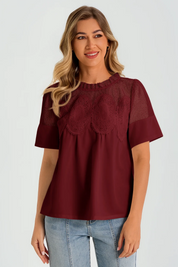 Womens Burgundy Flowy Lace Blouses | CicyBell