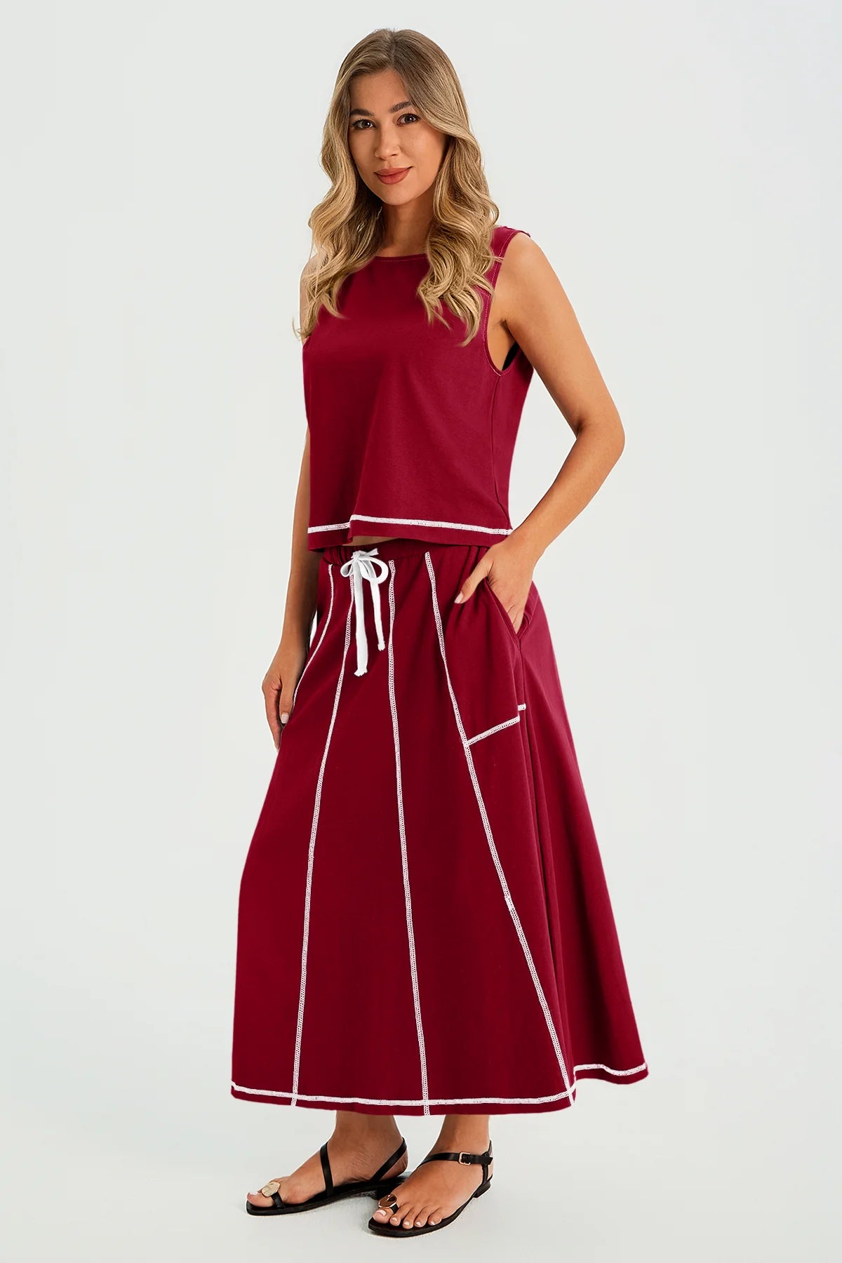 Womens Burgundy Summer 2 Piece Outfits | CicyBell