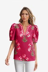 Womens Burgundy Summer Puff Sleeve Blouses  | CicyBell