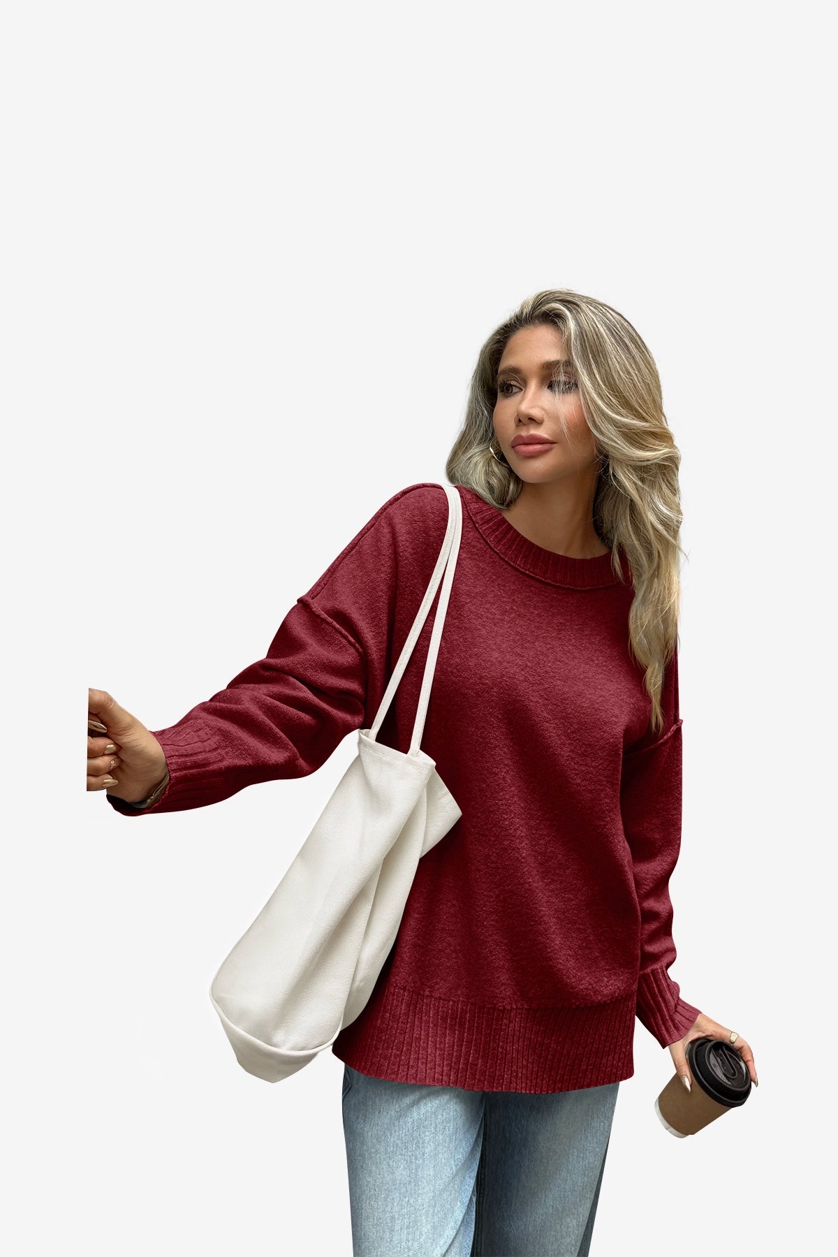 Womens Burgundy Casual Long Sleeve Sweaters | CicyBell