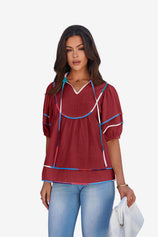 Womens Burgundy Summer Babydoll Tops | CicyBell