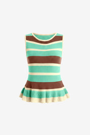 Womens Cyan Blue Striped Sweater Vest | CicyBell