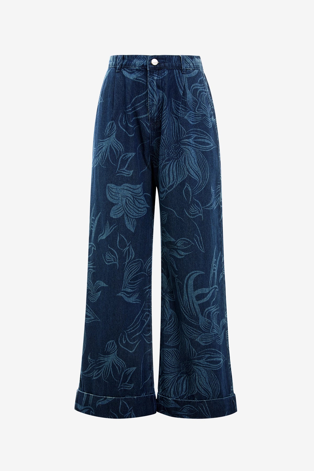 Women's Dark Blue Floral Baggy Wide Leg Jeans | CicyBell