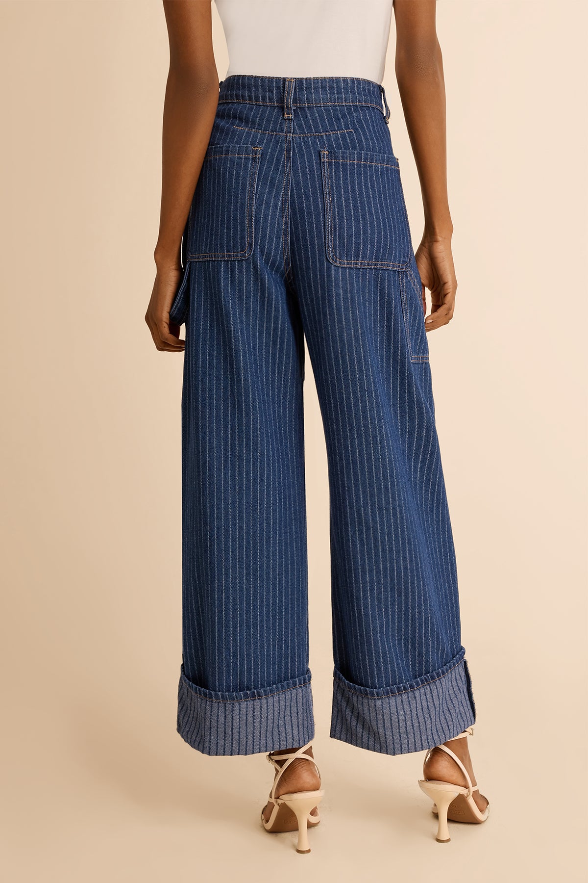 Womens Dark Blue Striped Wide Leg Jeans  | CicyBell
