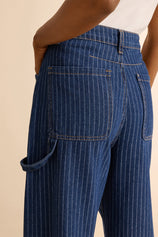 Womens Dark Blue Striped Wide Leg Jeans  | CicyBell