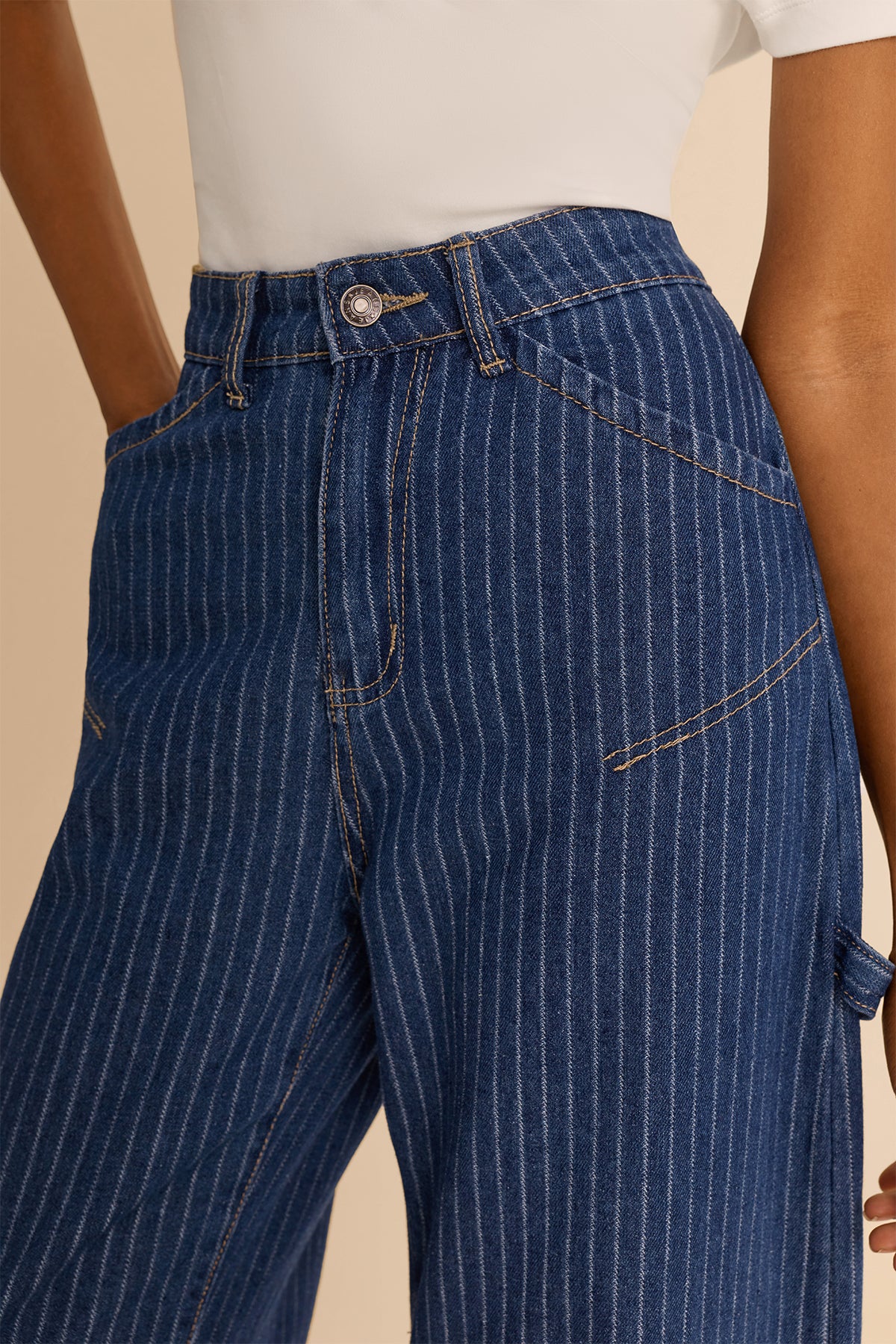 Womens Dark Blue Striped Wide Leg Jeans  | CicyBell