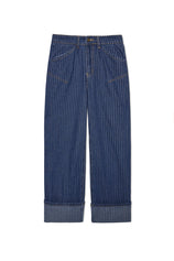 Womens Dark Blue Striped Wide Leg Jeans  | CicyBell