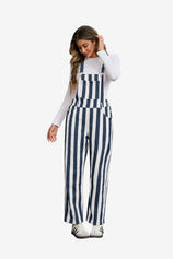 Womens Dark Blue Casual Striped Bib Overalls  | CicyBell