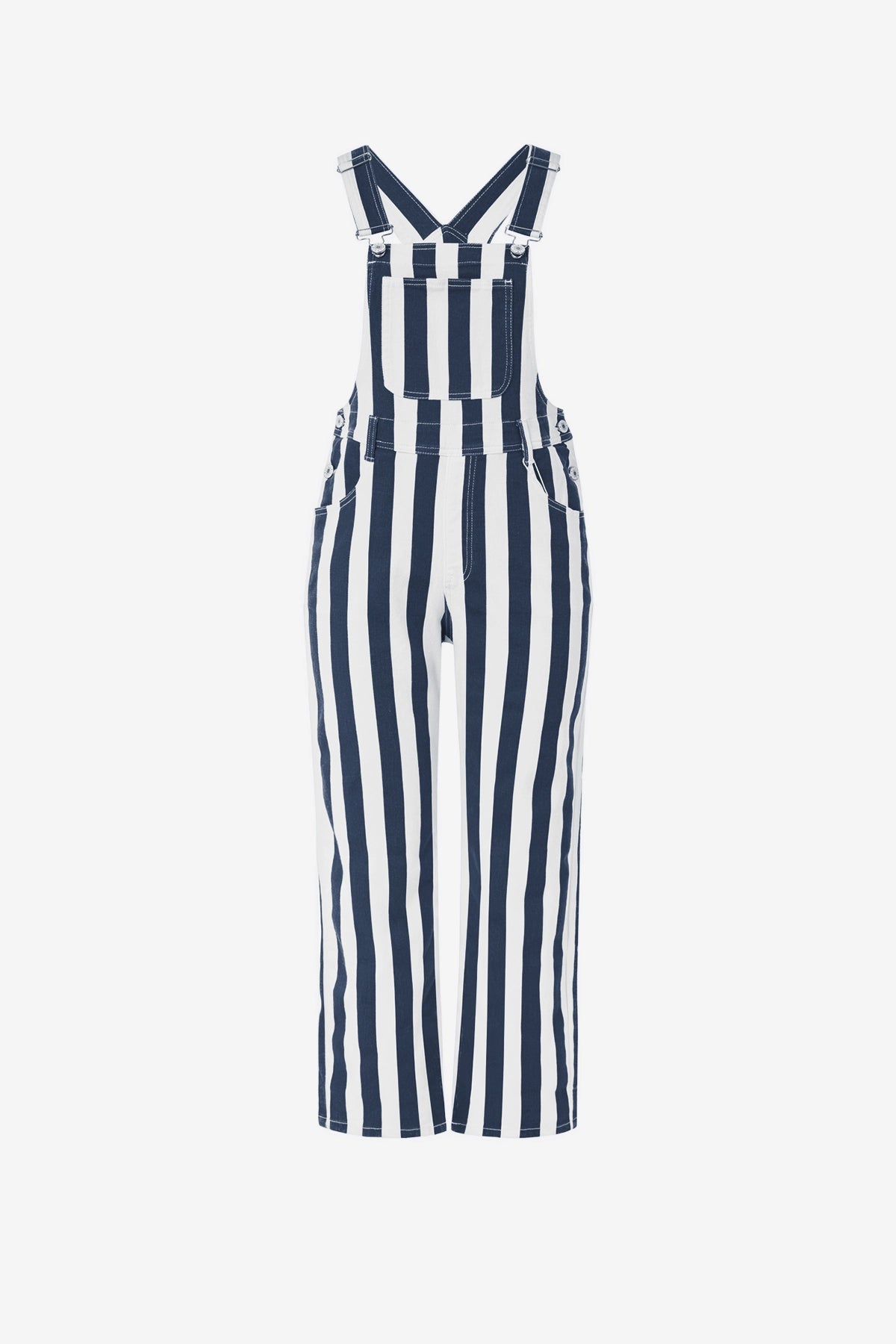 Womens Dark Blue Casual Striped Bib Overalls  | CicyBell