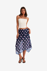 Womens Dark Blue Summer Polka Dots Midi Skirt | CicyBell