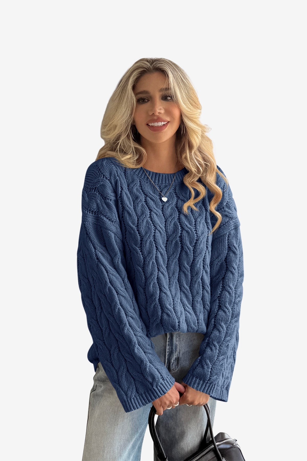 Womens Dark Blue Oversized Cable Knit Sweaters | CicyBell