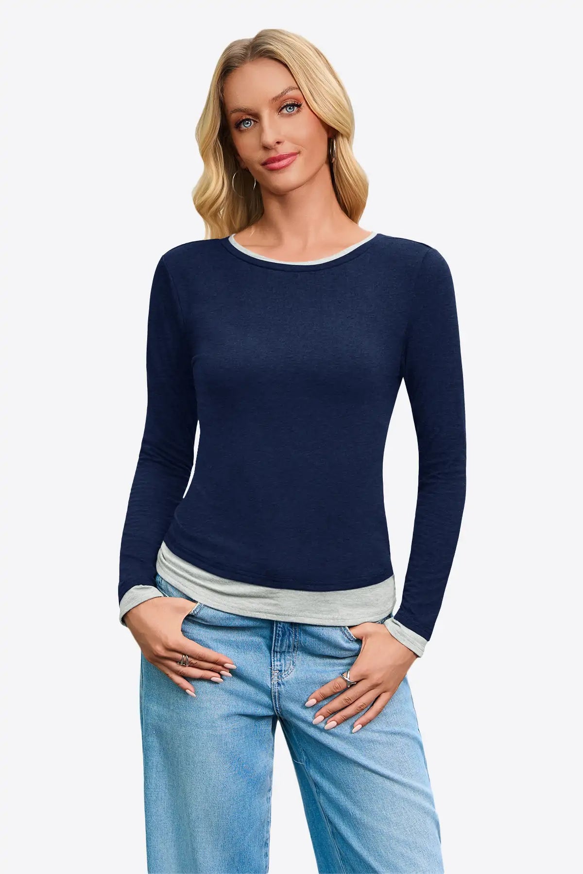 Womens Dark Blue Long Sleeve Tops  | CicyBell