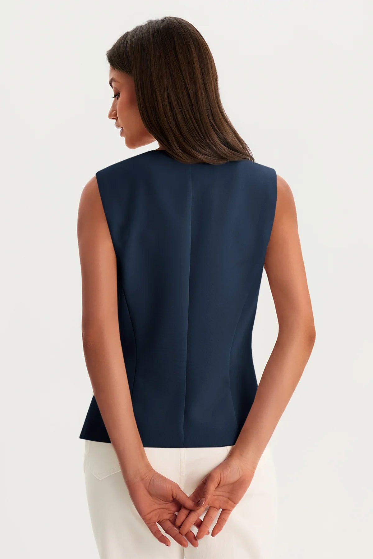Womens Dark Blue Summer Sleeveless Blazer Vests | CicyBell