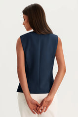 Womens Dark Blue Summer Sleeveless Blazer Vests | CicyBell