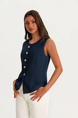 Womens Dark Blue Summer Sleeveless Blazer Vests | CicyBell