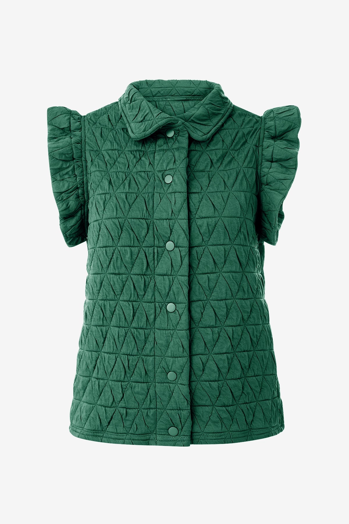 Women Dark Green Ruffles Puffer Vest | CicyBell