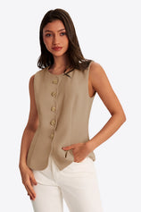 Womens Dark Khaki Summer Sleeveless Blazer Vests | CicyBell